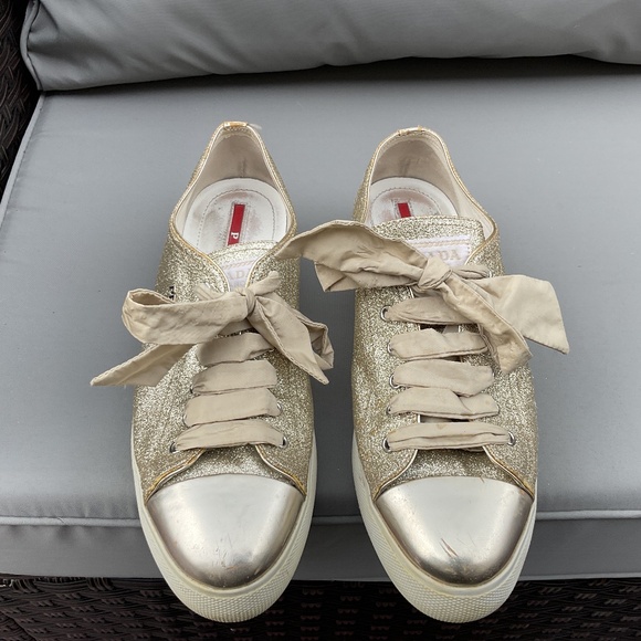 Prada gold glitter sneakers - Picture 1 of 4